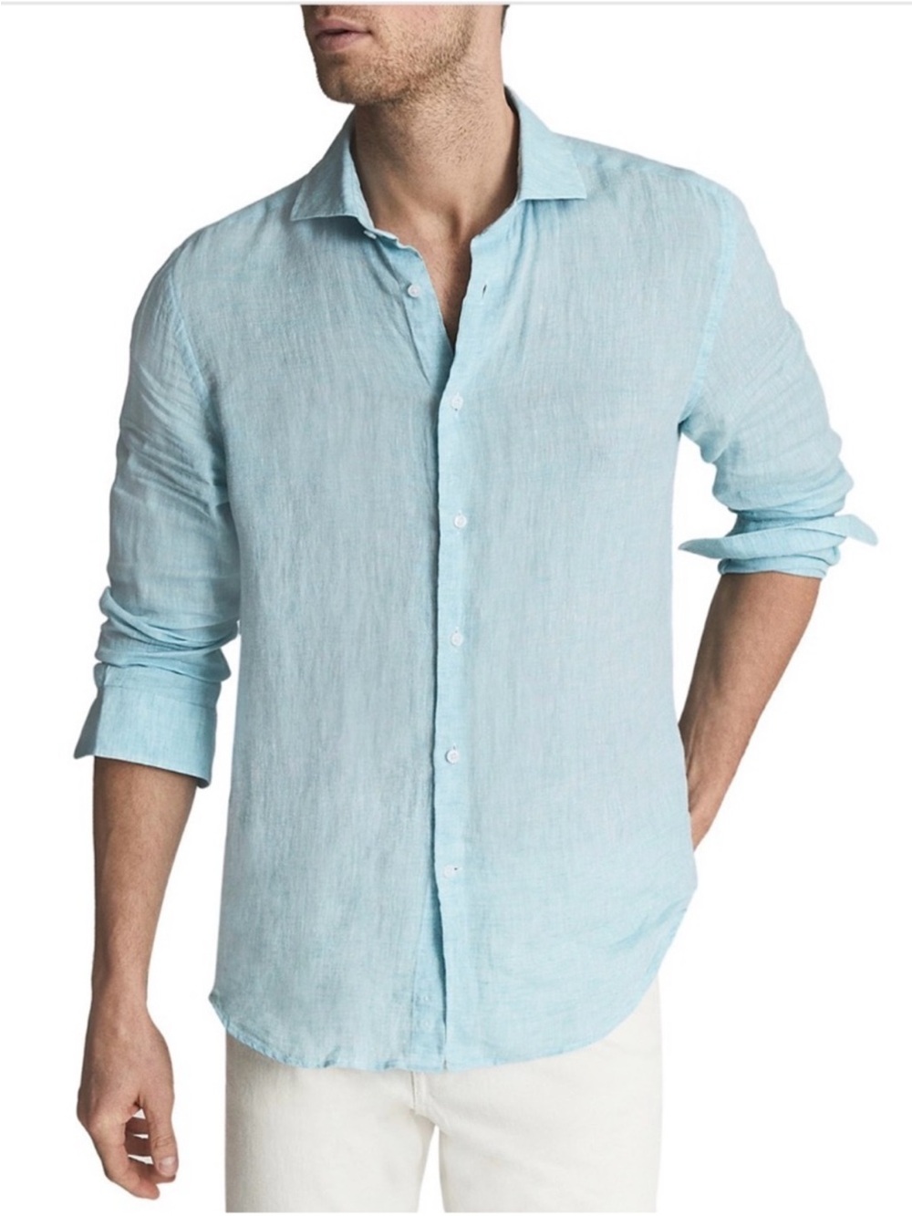 REISS Ruban Linen Button Up Shirt Light Blue Size Medium